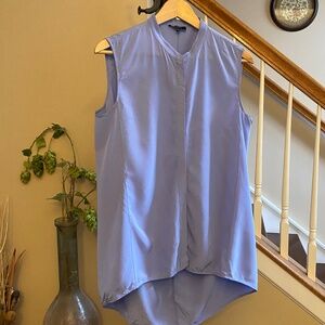 Lafayette 148 Women's Sleeveless Blouse High Low Button Up Blue Size Large